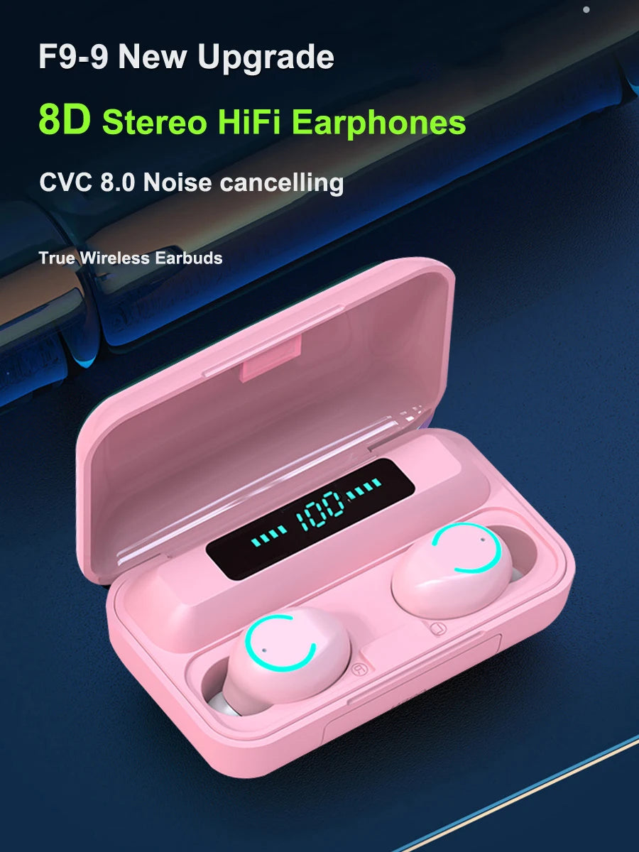Trending Products 2024 New Arrivals 2 in 1 2000mah Battery LED Powerbank 5.0 Earphone Wireless Earbuds TWS F9 Tidesmit