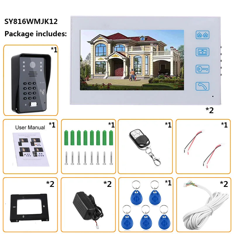 7inch Video Door Phone Intercom Doorbell With RFID Password IR-CUT 1000TV Line Camera Wireless Remote Access Control System