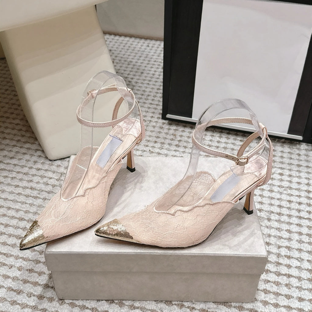 High-quality Designer Style Lace-up Pointed Toe Open-heeled 10cm Stiletto Heels Women's Ankle-length Strappy Elegant Heels