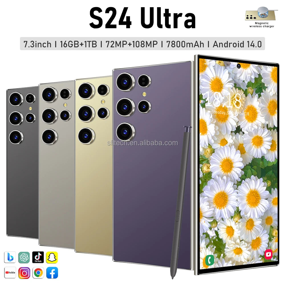 S24 ULTRA 5G Smartphone Ultimate Global Gaming Features 16GB RAM 1TB Storage 108MP Rear Camera Facial Recognition Mobile Phones Tidesmit