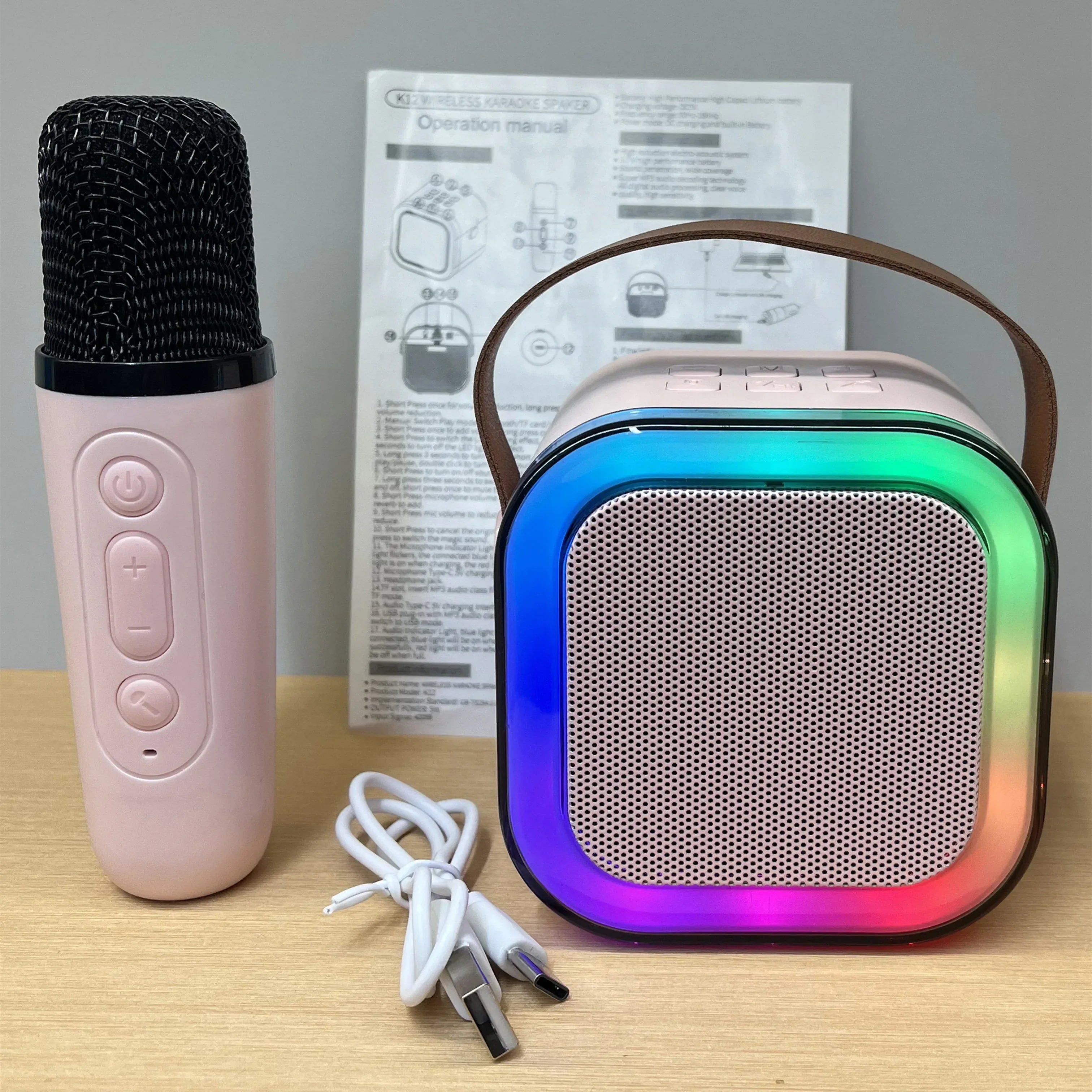 1 Mic K12 Karaoke Machine Bluetooth Speaker Wireless Microphones RGB LED Colorful Lights Ambient Lighting Singing Speaker - Tidesmit