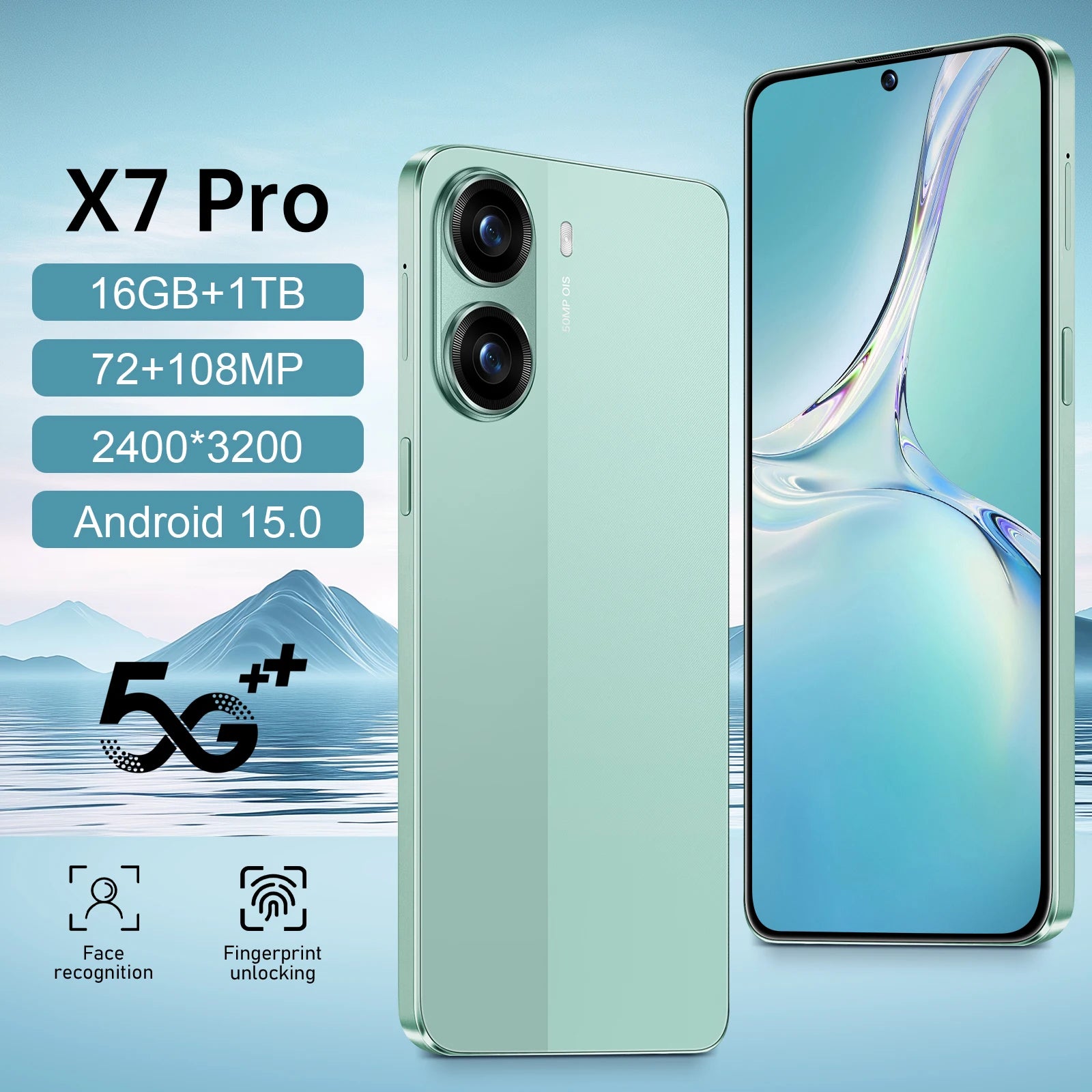 Tidesmit 5G Smartphone, 7.3-Inch HD Display, 16GB RAM, 1TB Storage Tidesmit