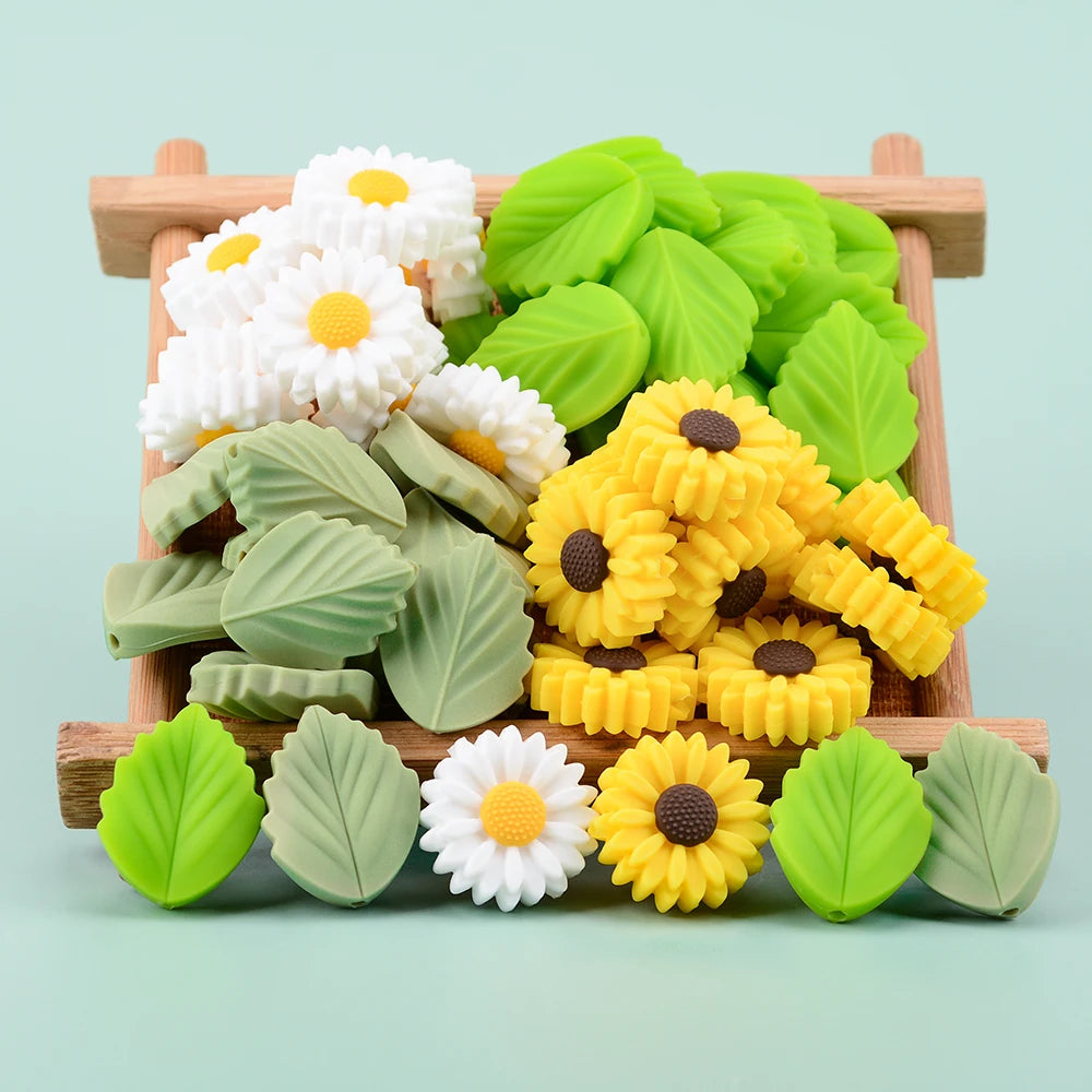 LOFCA 10pcs Sunflower Silicone Beads Daisy Flower Teether Baby Teething Toys Cartoon BPA Free Chew For Baby Necklace Accessories