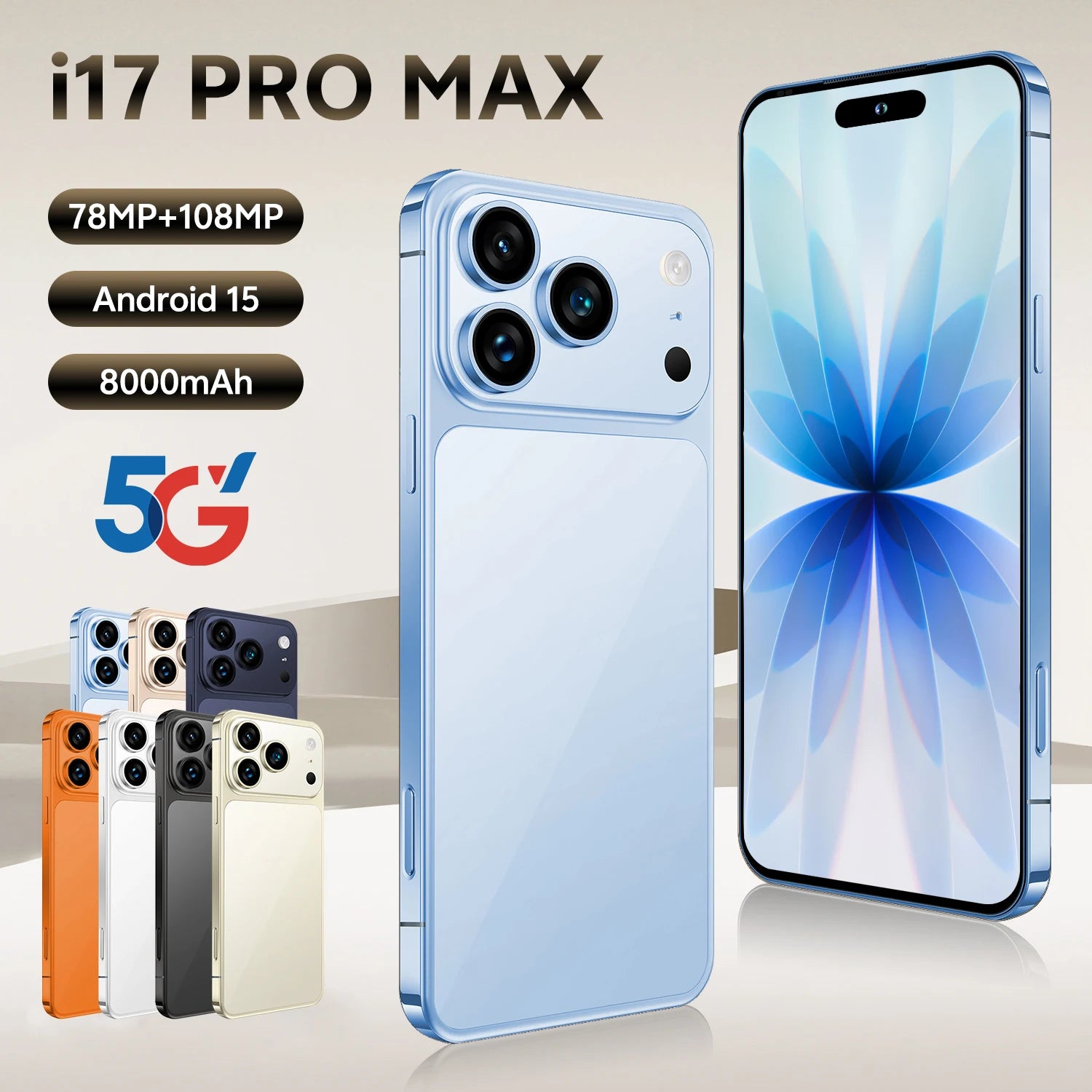 I 17 Pro Max 5G Smartphone, 16GB RAM, 1TB Storage - Tidesmit Blue 16g 1TB Tidesmit