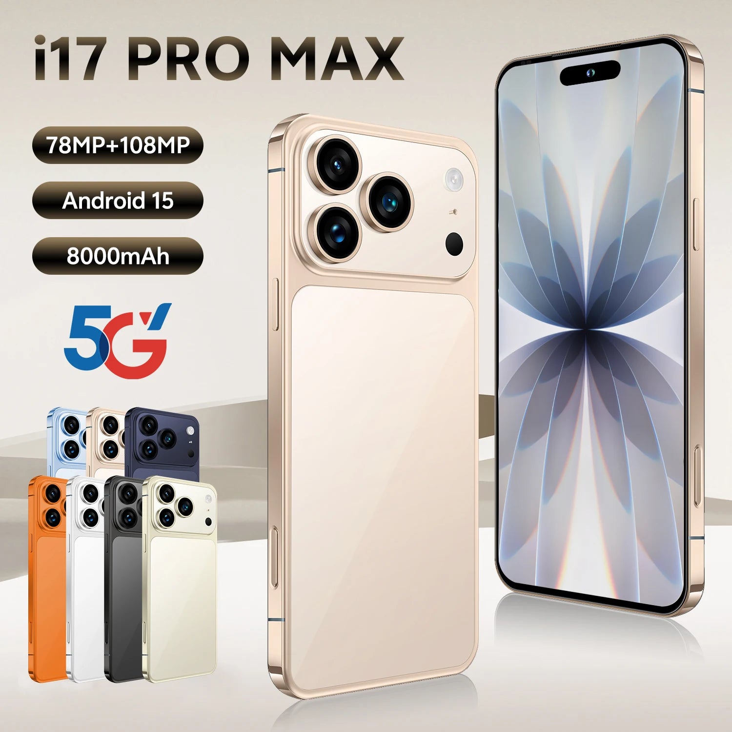 Tidesmit 5G Smartphone, 1TB Storage, 16GB RAM, 7.3 Inch AMOLED Display Gold 16g 1TB Tidesmit