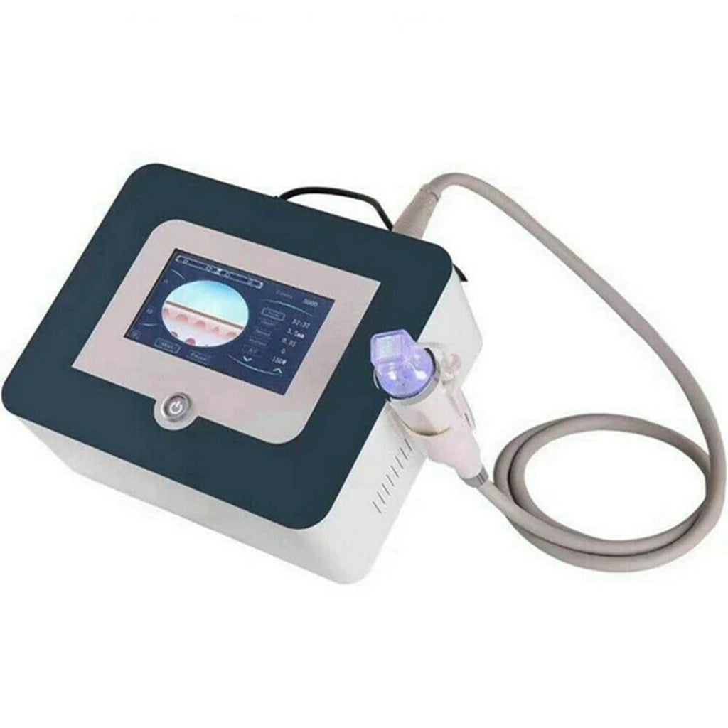 Microneedle RF machine with touchscreen and disposable tube for skin lifting, acne scars, and stretch mark removal.