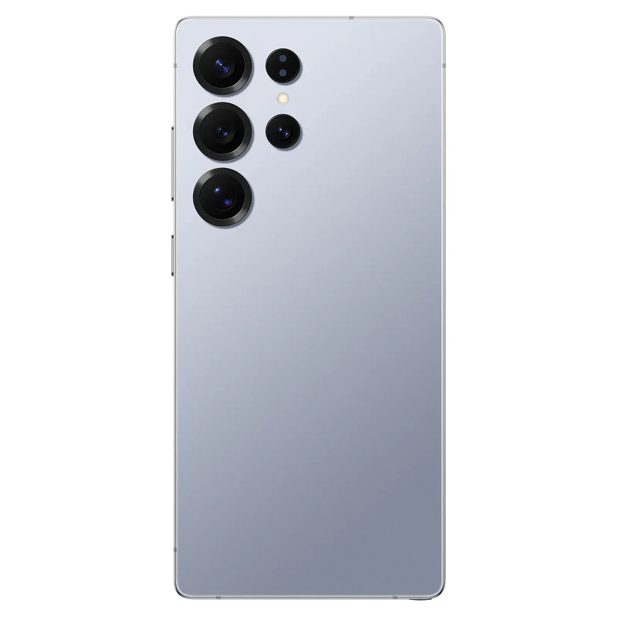 Blue-gray smartphone back with quad camera module and circular flash