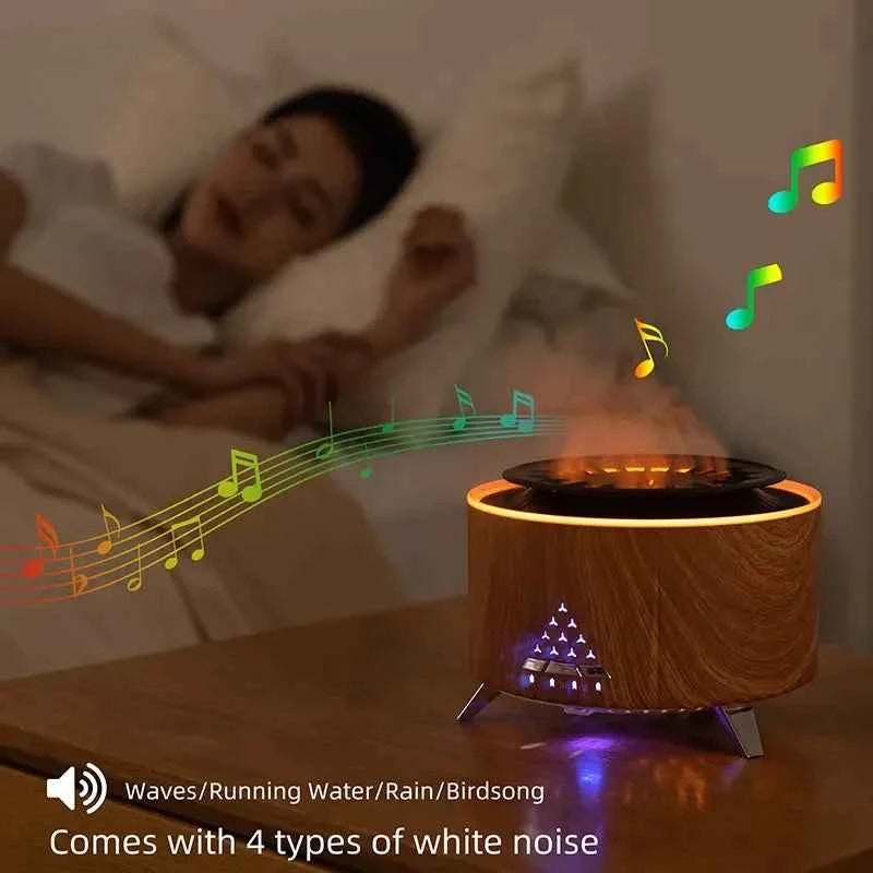 Wood Grain Aromatherapy Jellyfish White Noise Flame Air Humidifier Aroma Difuser Essential Oil Diffuser With Bluetooth Speaker My Store