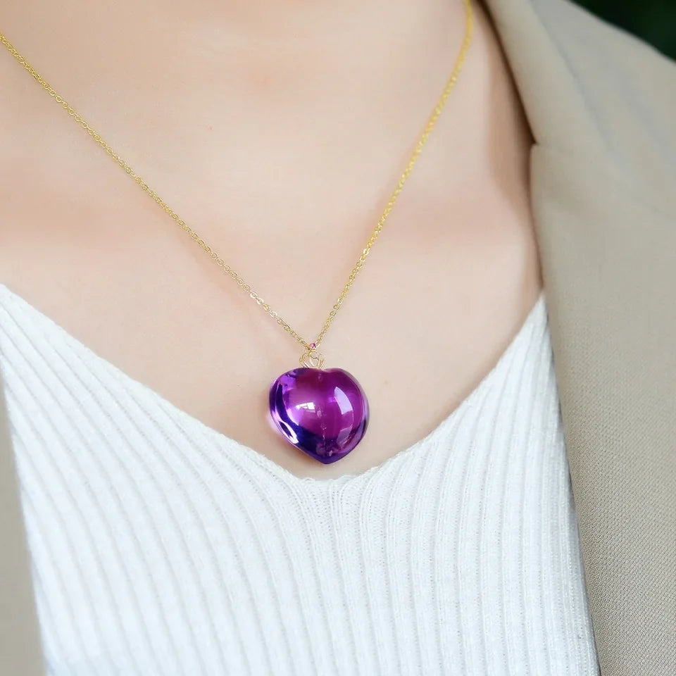 Natural Purple Amethyst Quartz Pendant Necklace 23mm Heart Jewelry Beads Women Men Necklace Brazil AAAAAA
