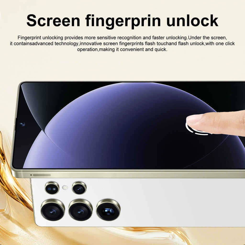 Tidesmit S26 Ultra 5G smartphone with 7.3-inch HD screen, 16GB RAM, and 108MP camera in sleek design.