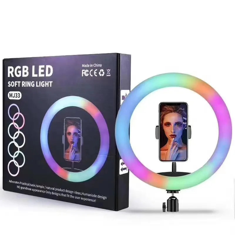 3000K-6000K 13 Inch RGB Ring Light Photography Lighting 15 Colors 33cm Color Fill Light with Mobile Phone Clip Tidesmit