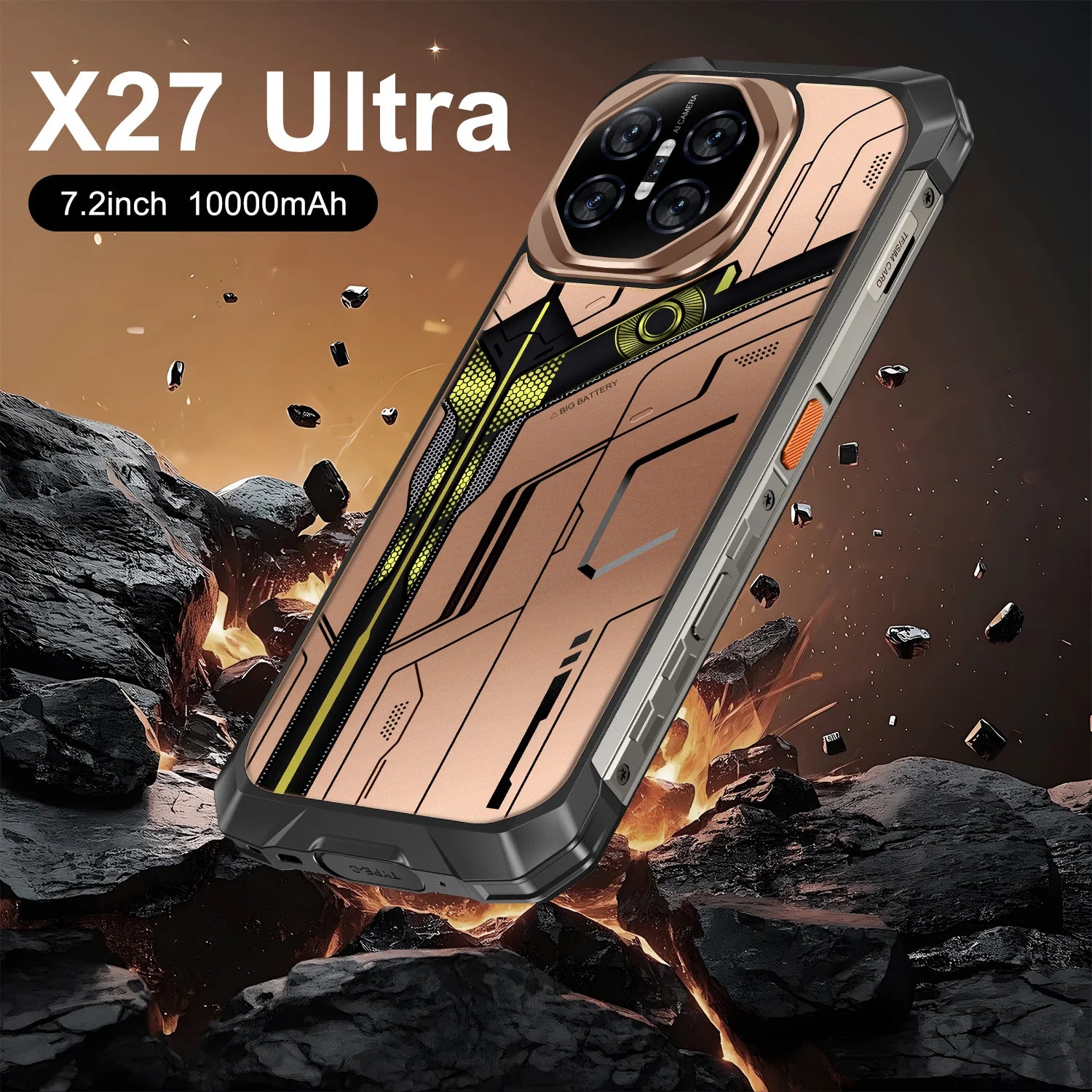 Tidesmit X27 Ultra 5G smartphone with 7.2 inch display, NFC, waterproof and shockproof design.