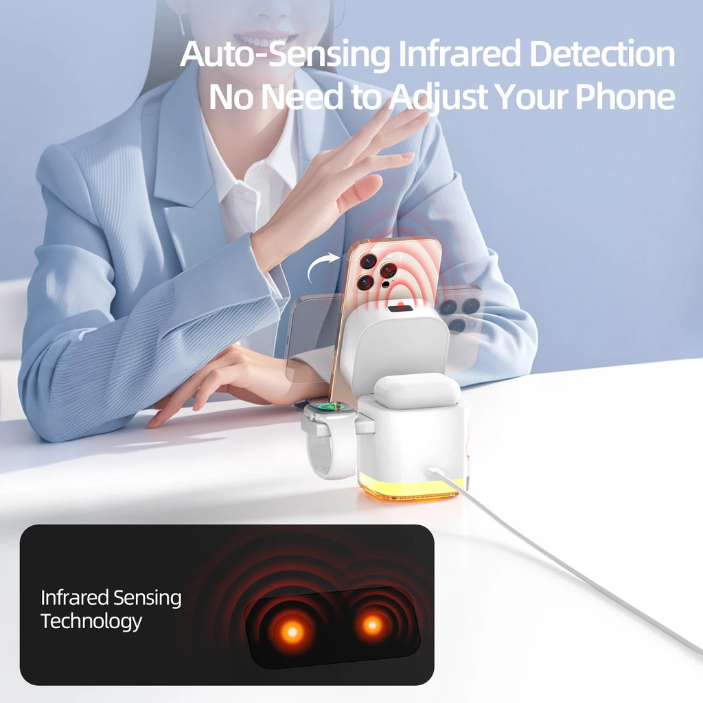 65W 5-in-1 Wireless Fast Charger Night Light Desk Table Charger Multifunction USB C Charging Docking Station Wireless Adapter Tidesmit