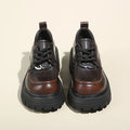 Elegant British-Style All-In-One Leather Platform Loafers Women Women's Thick Heel Fashion Head Lace-Up Small Leather Summer