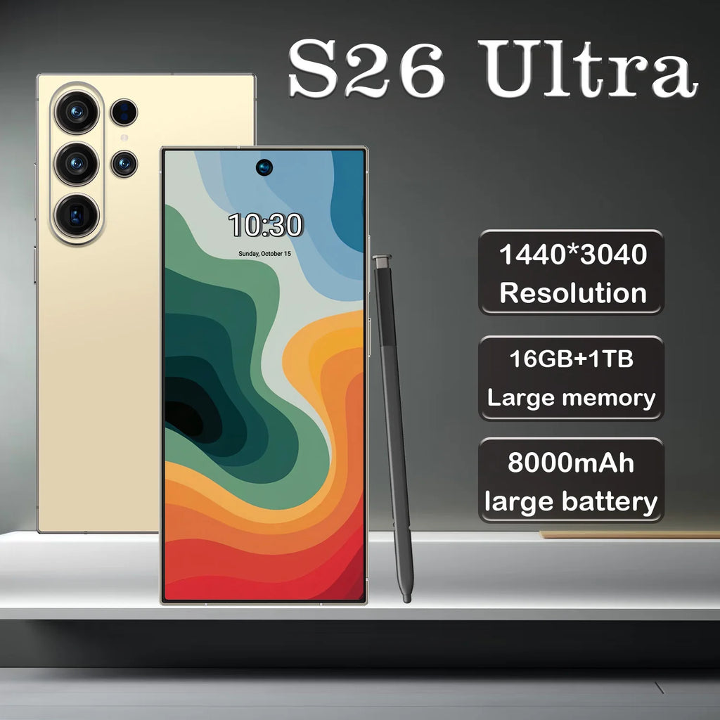 Fast S26 Ultra 2026 6.9 inch 5G smartphone with 16GB RAM 1TB storage 108MP camera and Android 15, gallery view 4