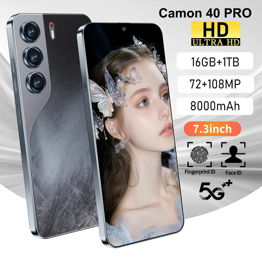Hot Sale Camon 40 Pro 16GB+1TB 7.3 Inch 5G Smart Phone 100W Original HD Android 14 Unlocked Dual Card New for Spanish Speaking Tidesmit