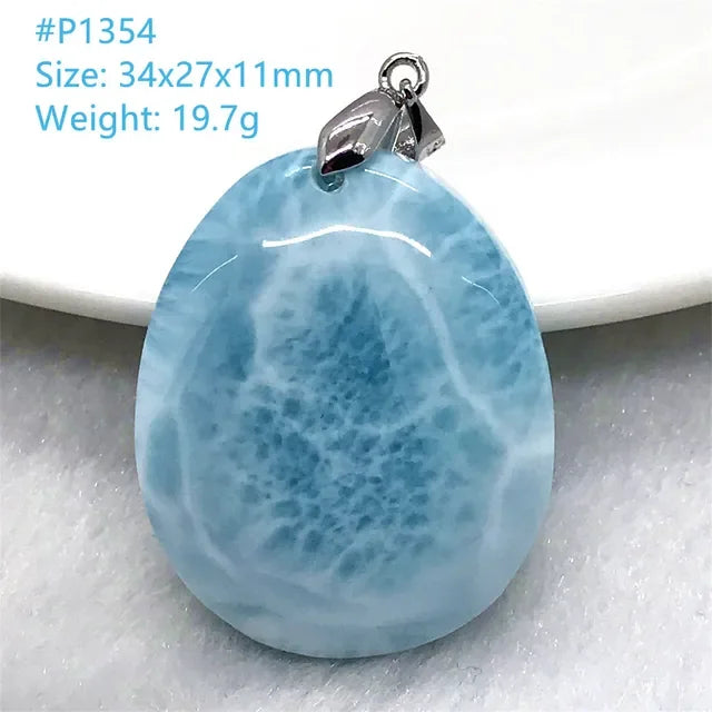 Natural Blue Larimar Trendy Necklace Pendant Women Men Gift Beads 925 Sterling Silver Dominica Water Drop Crystal Stone Jewelry
