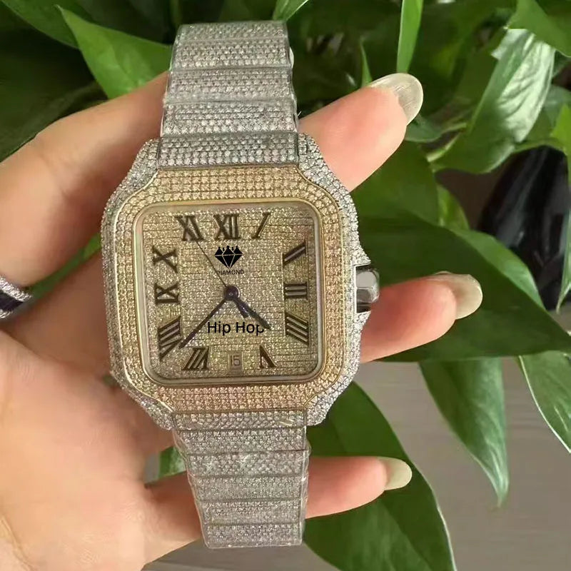 Hot Selling Luxury Fashion OEM ODM Moissanite Automatic Mechanical Watch Men VVS Moissanite Diamond Women Watch