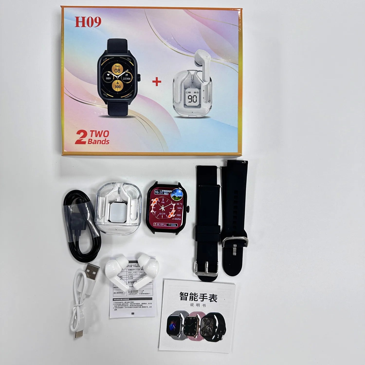 GAOKE 2024 Newest Arrival Earbuds 2in1 Smart Watch H09 Smartwatch with Earphone TWS Wireless Earbuds 2in1 Sport Watches for Men Tidesmit