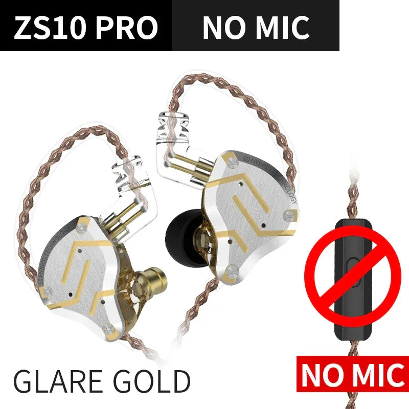KZ ZS10 Pro 5-Driver Hybrid HiFi Wired Earbuds by Tidesmit ZS10ProGlareGoldNoMi Tidesmit