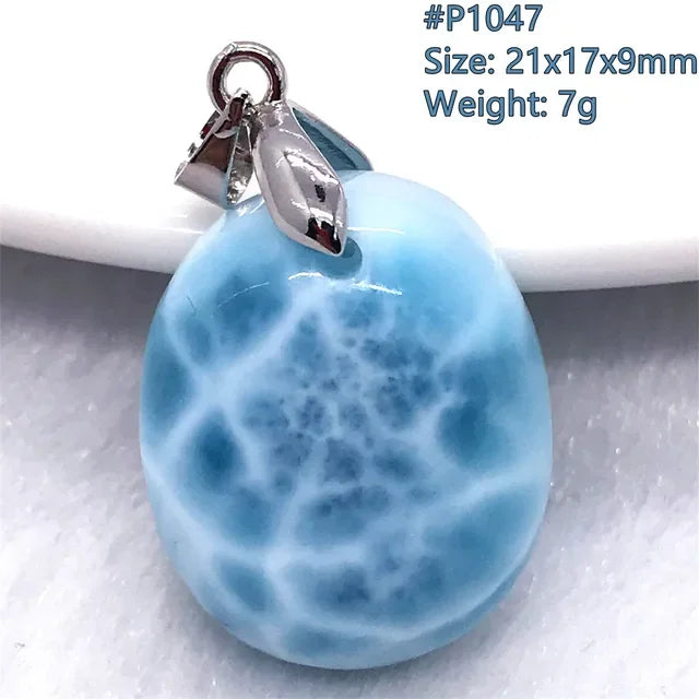 Natural Blue Larimar Trendy Necklace Pendant Women Men Gift Beads 925 Sterling Silver Dominica Water Drop Crystal Stone Jewelry