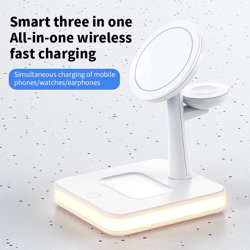 Power bank charger-2024 Fast 15w Wireless Charging Stand With Led Night Light 4 In1 Wireless Charger Power Bank Station Custom Logo Dropshipping Tidesmit