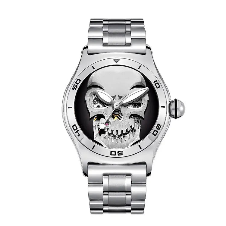 Wholesale Luxury Skeleton Ghost Decoration Dome-shaped Sapphire Stainless Steel Automatic Mechanical Watch High End Supplier