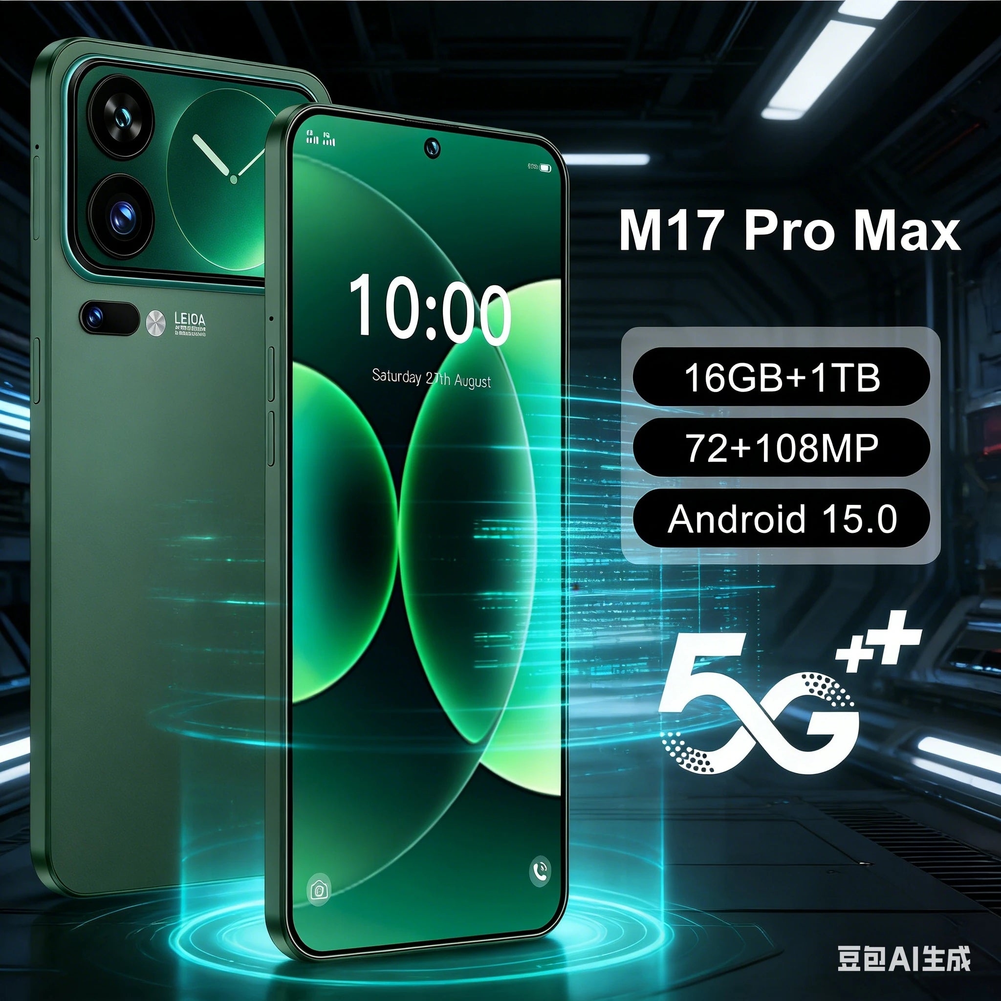 M17 Pro Max 5G smartphone with 90Hz full display featuring face recognition and fingerprint unlock for gaming