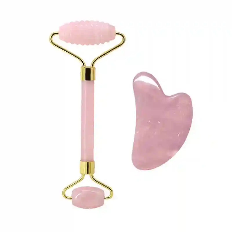 Rose Quartz Face Roller and Gua Sha Set - Premium Facial Massage Tool Massage Roller Type 8 Tidesmit