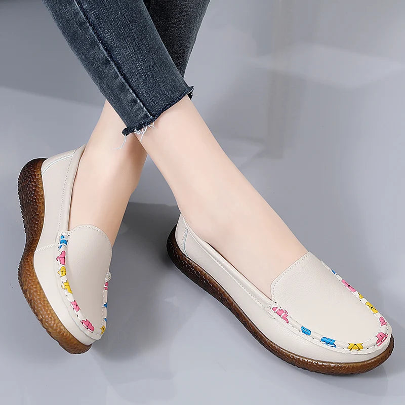 Ladies Loafers Leather Shoes Zapatos Blancos Loafers Women