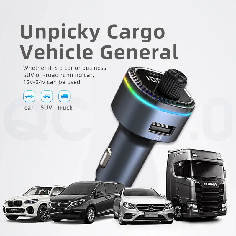 C58 Bluetooth Handsfree Call MP3 Music Player FM Transmitter Type C USB Port Car Charger Adapter Aluminum Alloy Fast Charging Tidesmit