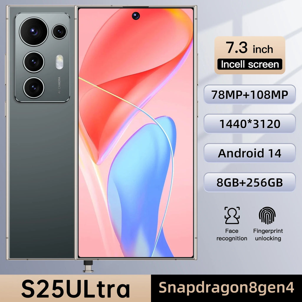 8+256GB Smartphone Android Cell Phone Mobile Phones Original Cellphone 7.3 Inch 4G 5G GSM WiFi Touch Screen Smart Phone Tidesmit