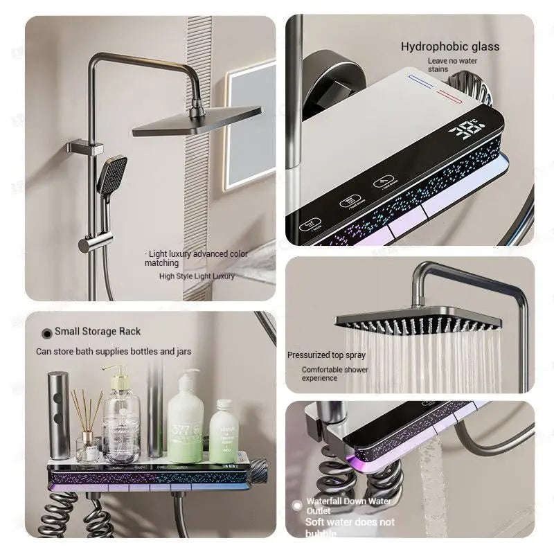 LED Digital Display Shower Set with Starry Light Effect, Smart Temperature Indicator, Water Saving Shower Set ForModern Bathroom Tidesmit