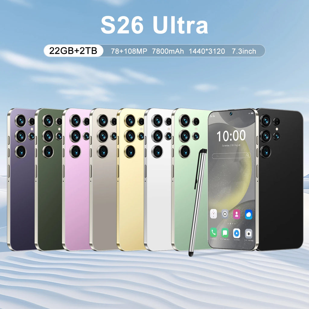 2025 New Original Phones S26 ultra 5g Smartphones 22GB+2TB 5G Dual SIM Cellphone Mobile Phone Face Unlock Android 14 5G Phone Tidesmit