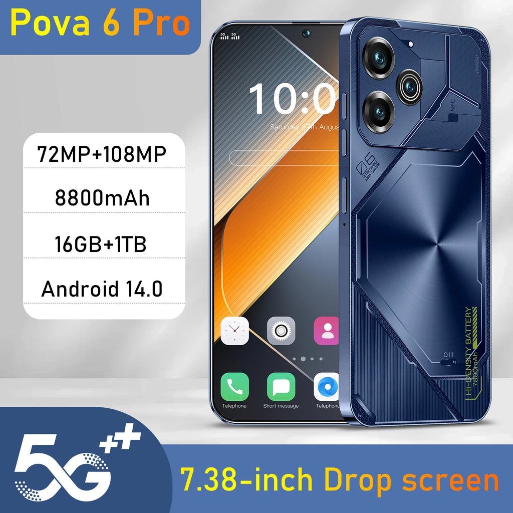 POVA 6 Pro 5G Smartphone, 16GB RAM, 1TB Storage, AMOLED Display Tidesmit