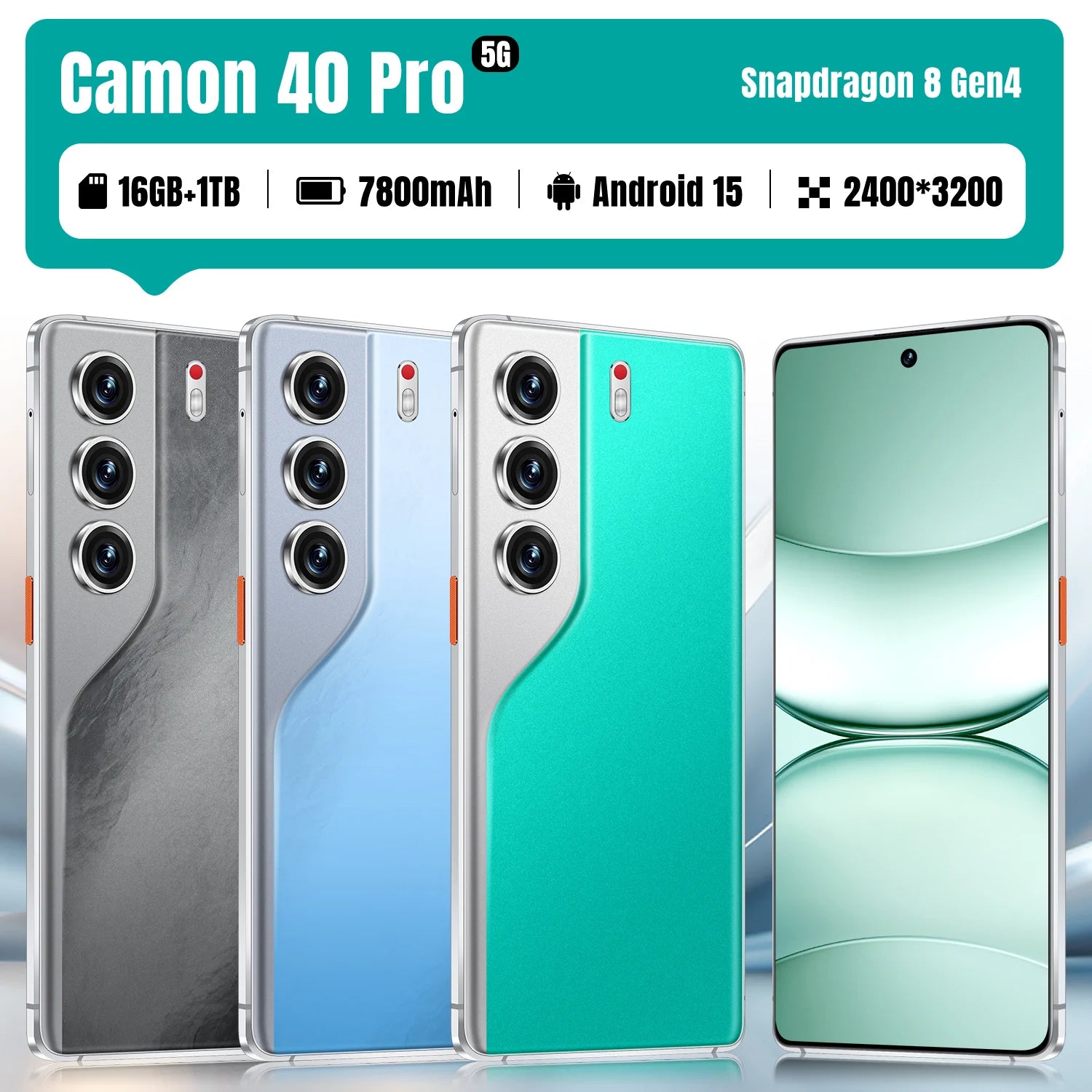 Camon 40 Pro 5G smartphone with 16GB RAM and 1TB storage featuring Android 15 and face recognition technology