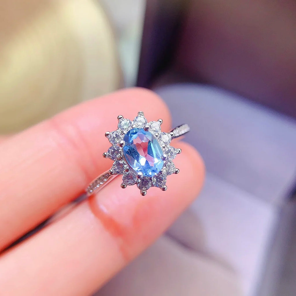 Hot Sale Natural Topaz S925 Sterling Silver Classic Engagement Rings Unisex Custom Design Wedding Anniversary & Party Gift