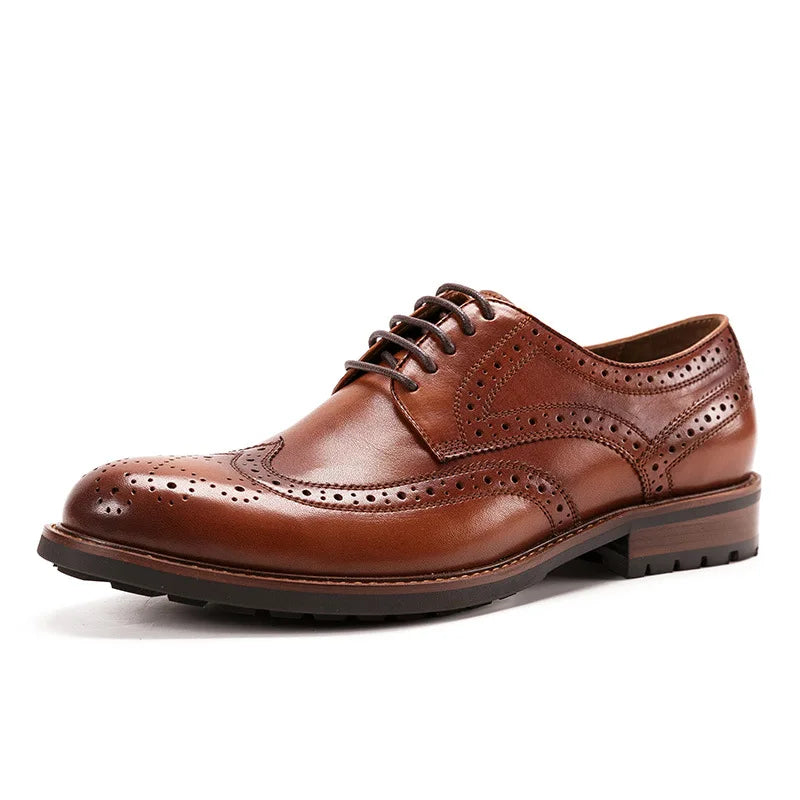 Premium Men's Office Shoes Full-Grain Leather Big Size Lace-up Luxury Retro Oxfords for Career