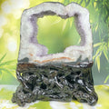Natural Brazilian Amethyst Geode High-quality Amethyst Cluster with Wood Holder Crystal Rough Stone for Fengshui Home Decor