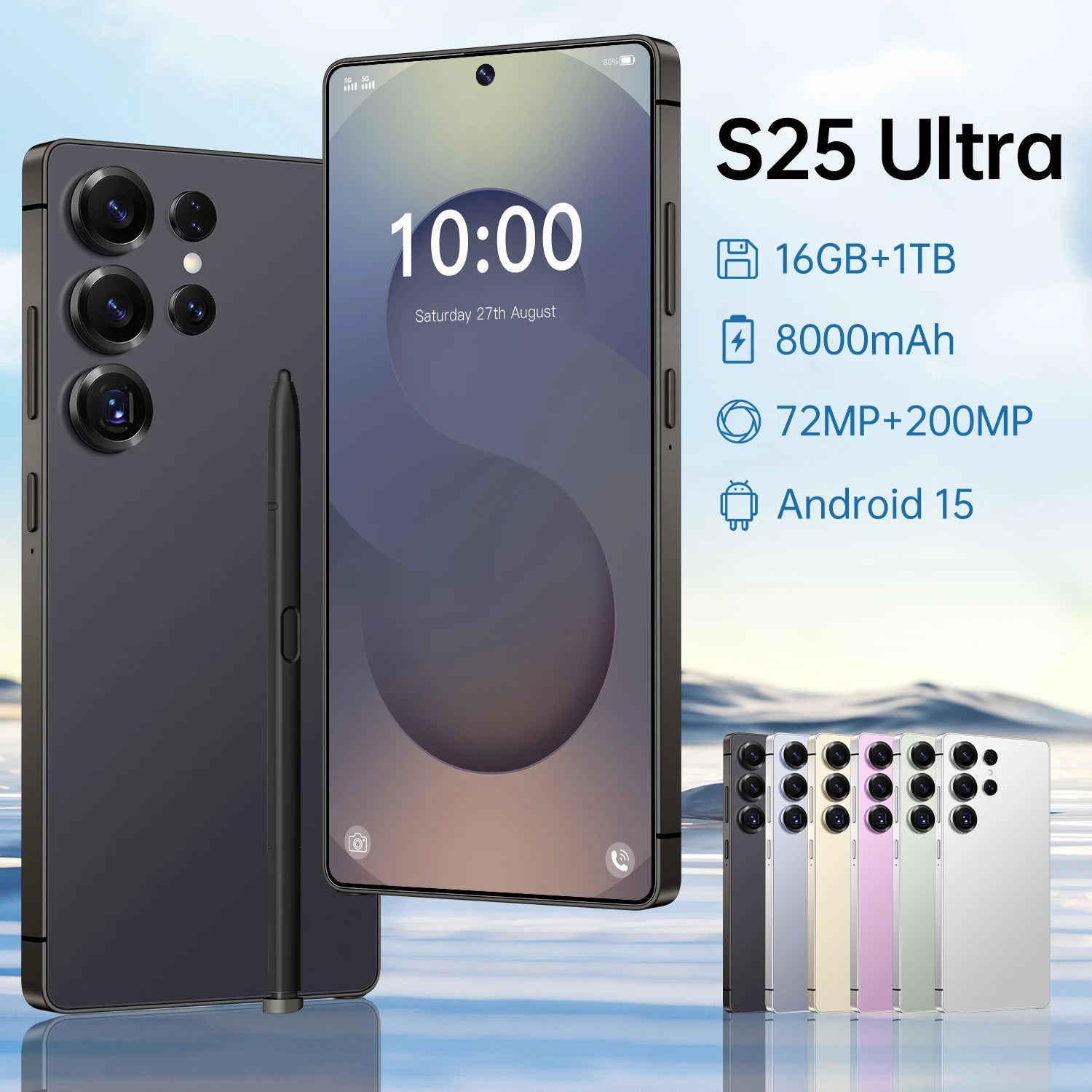 Unlocked 5G Smartphone 16GB RAM 1TB Storage 108MP Camera Black 16g 1TB Tidesmit