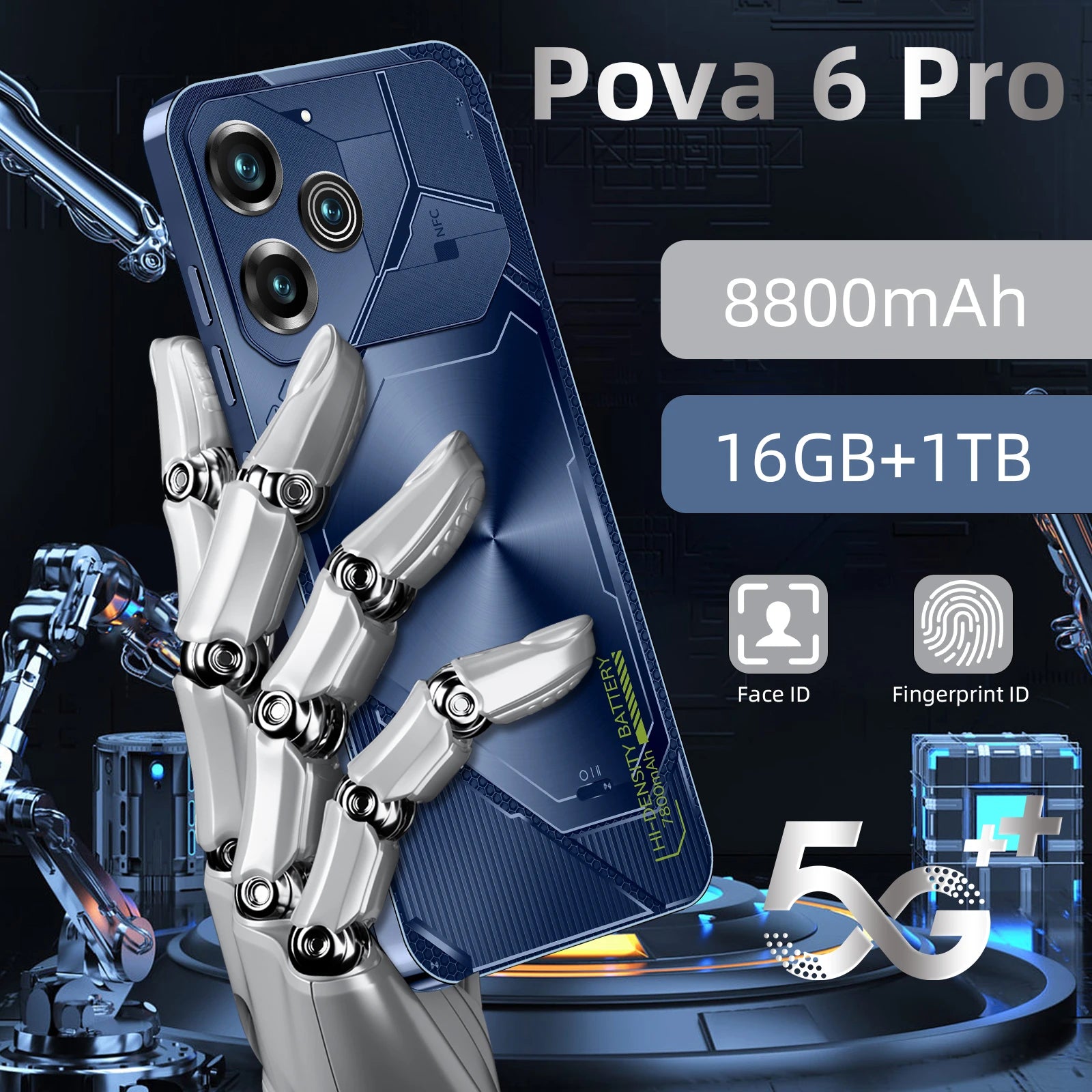 POVA 6 Pro 5G Smartphone, 16GB RAM, 1TB Storage, AMOLED Display Tidesmit