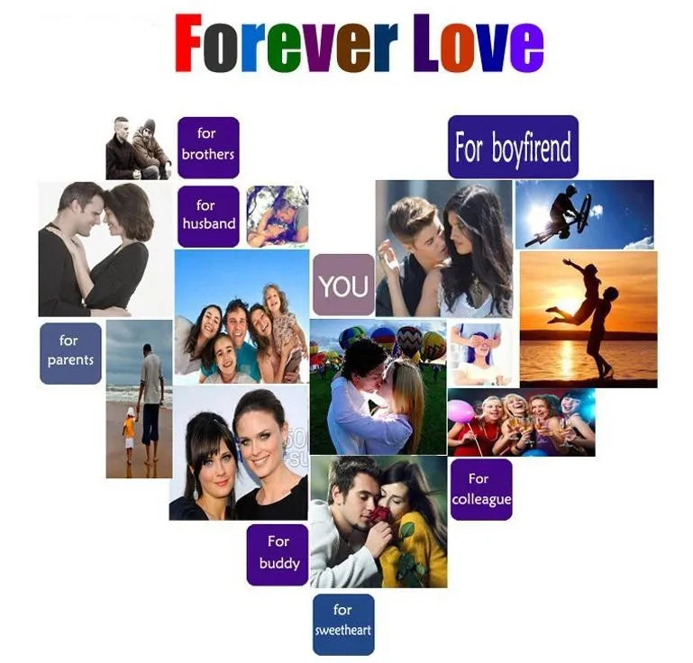Custom photo collage print Forever Love featuring romantic, family, and friendship memories in a heart-shaped layout.