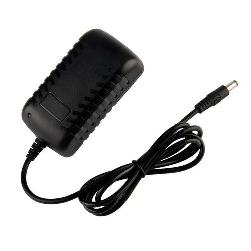 Tidesmit black plastic 12.6V 2A lithium battery charger with vented housing and a round DC output plug on a black cable.