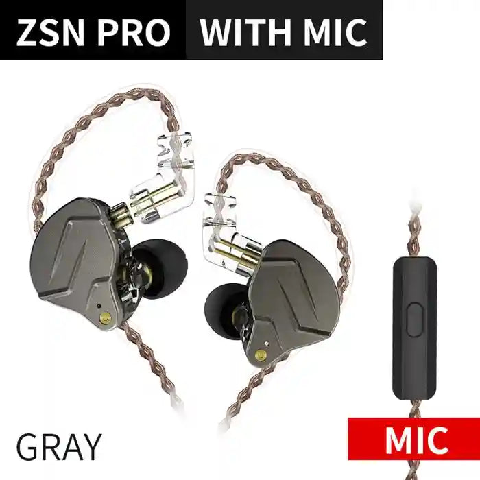 KZ ZSN Pro Hybrid In-Ear Monitors - Balanced Armature & Dynamic Driver ZSNPro Gray Mic Tidesmit