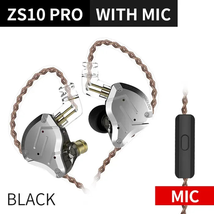 KZ ZS10 Pro 5-Driver HiFi Wired In-Ear Monitors by Tidesmit ZS10 For Black Mic Tidesmit