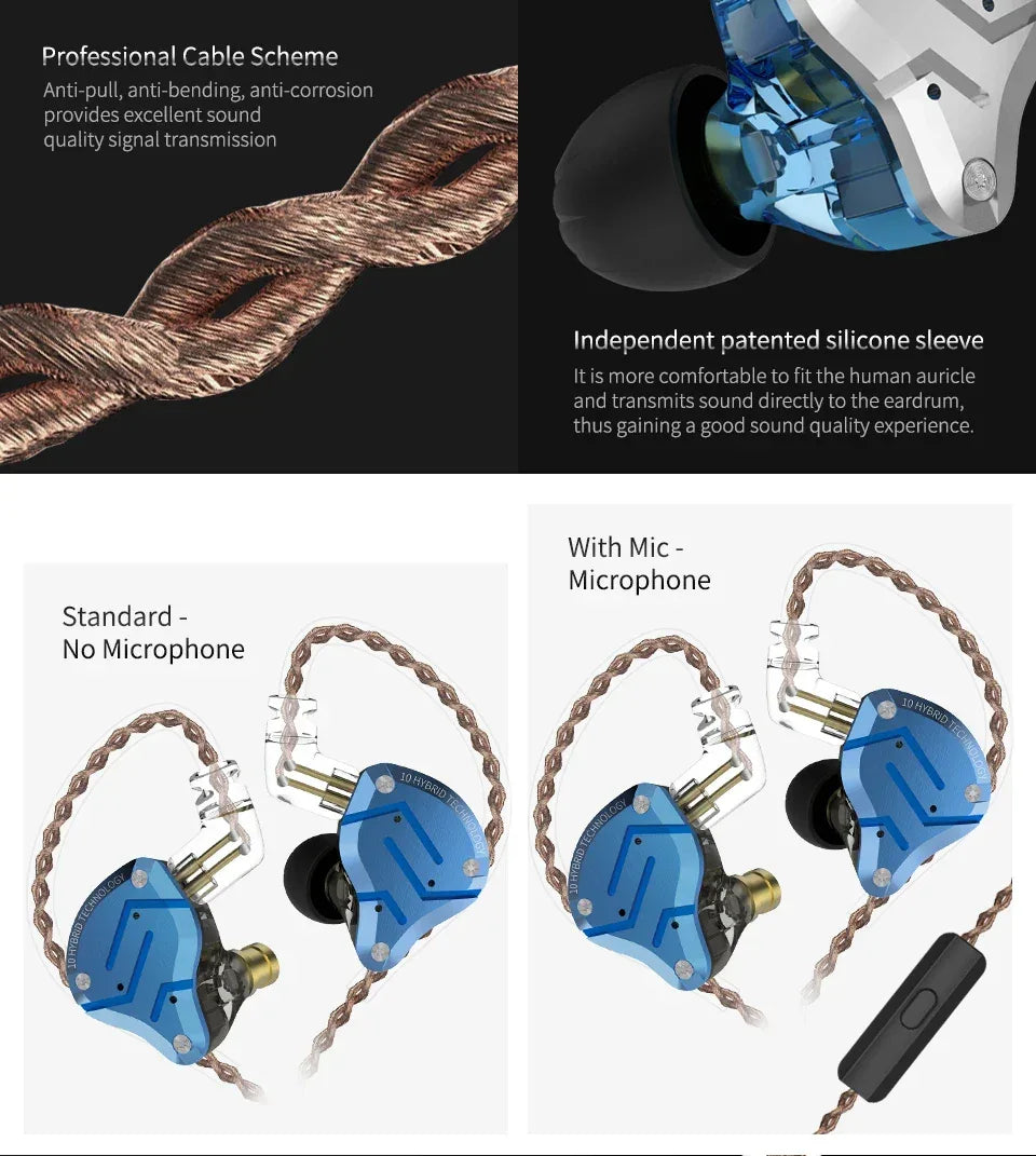 KZ ZS10 Pro 5-Driver Hybrid HiFi Wired Earbuds by Tidesmit Tidesmit
