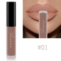 NICEFACE waterproof velvet matte liquid lipstick in nude shade #01, showing a smooth, pigmented finish on lips.