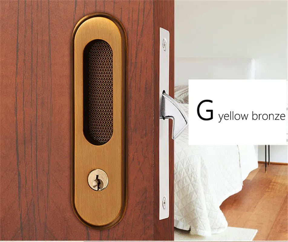 KAK Mute Mortice Sliding Door Lock Hidde Handle Interior Door Pull Lock Modern Anti-theft Room Wood Door Lock Furniture Hardware