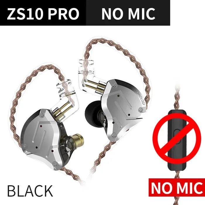 KZ ZS10 Pro 5-Driver HiFi Wired In-Ear Monitors by Tidesmit ZS10 Pro BlackNo Mic Tidesmit