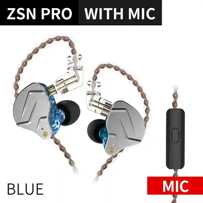 KZ ZSN Pro Hybrid Wired Earphones | High-Fidelity Studio Monitor In-Ear ZSNPro Blue Mic Tidesmit